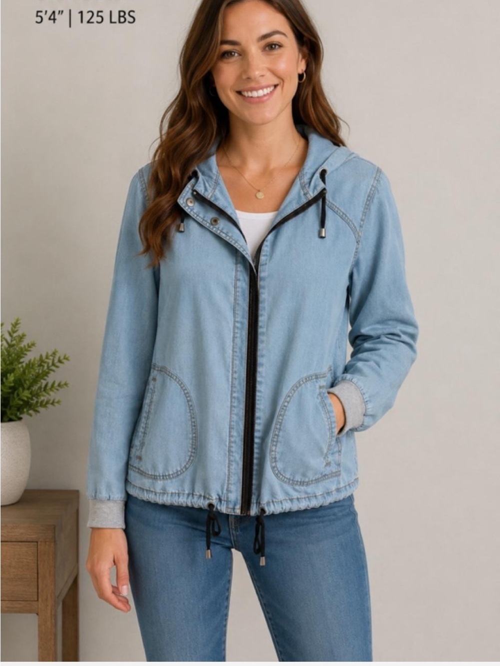 Paparazzi Light Blue Tencel Hooded Utility Jacket Women’s Small Full Zip